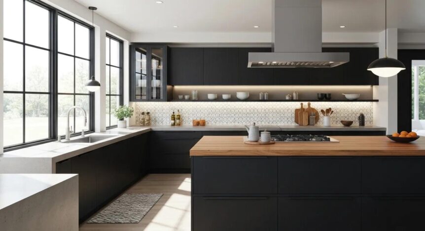 Sleek, modern kitchen design with abundant natural light and sophisticated cabinetry